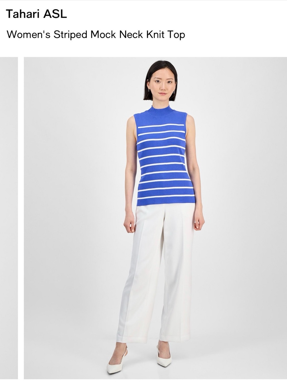 Tahari ASL Women's Striped Mock Neck Knit Top